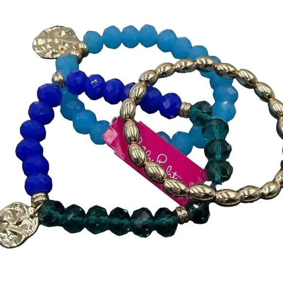 Lilly Pulitzer Mermaid Grotto Bracelet Set of Three stretch bracelets Blue New - Picture 11 of 11